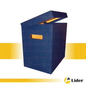 Caja azul con agarraderas